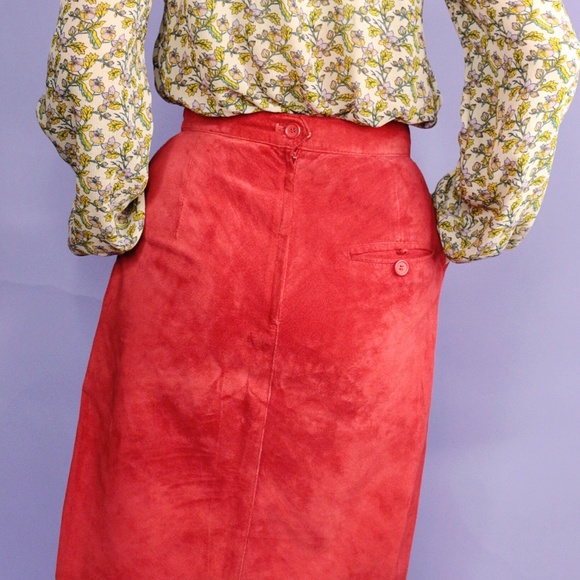 Vintage Suede Rust Pencil Skirt - Picture 4 of 5